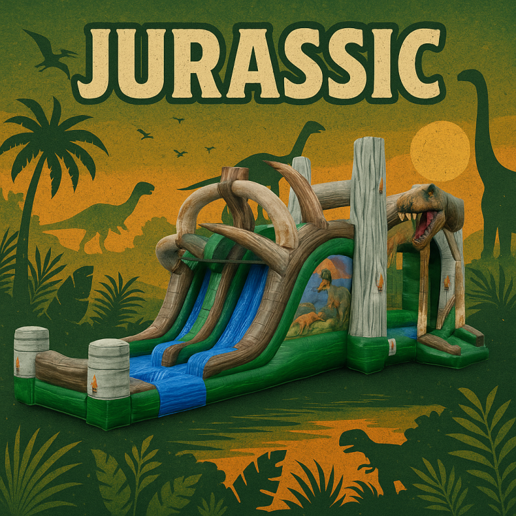 Jurassic Double Lane Bounce and Waterslide