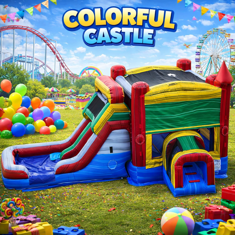 Colorful Castle Double Lane Bounce and Water Slide Colorful Castle Double Lane Bounce and Water Slide